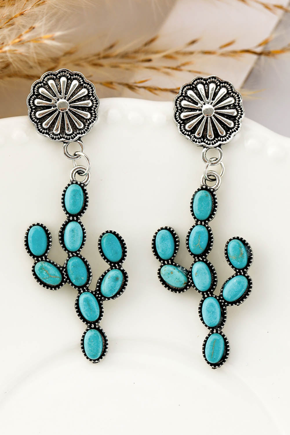 Green Western Turquoise Cactus Daisy Earring