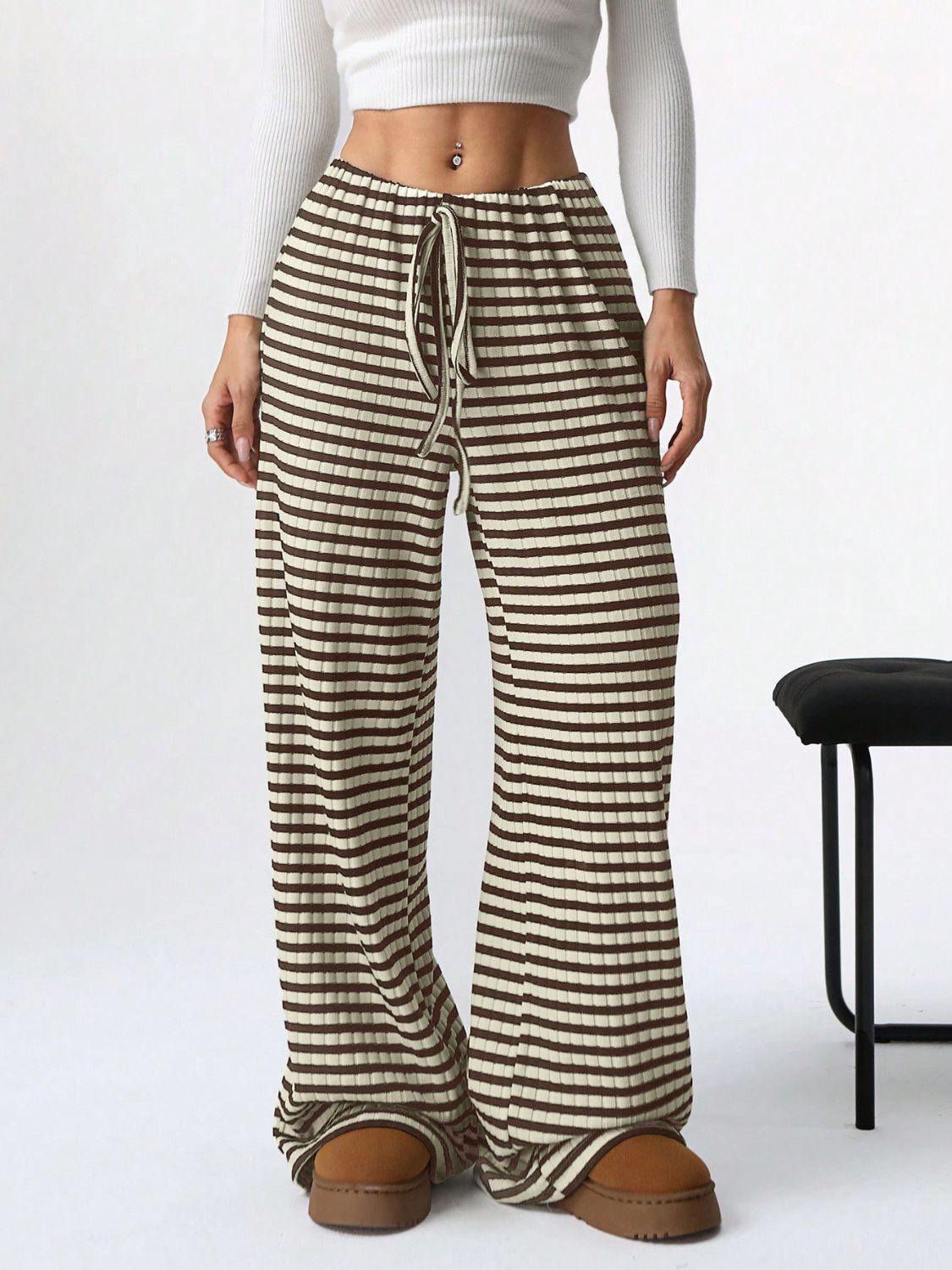 Tied Striped Wide Leg Pants