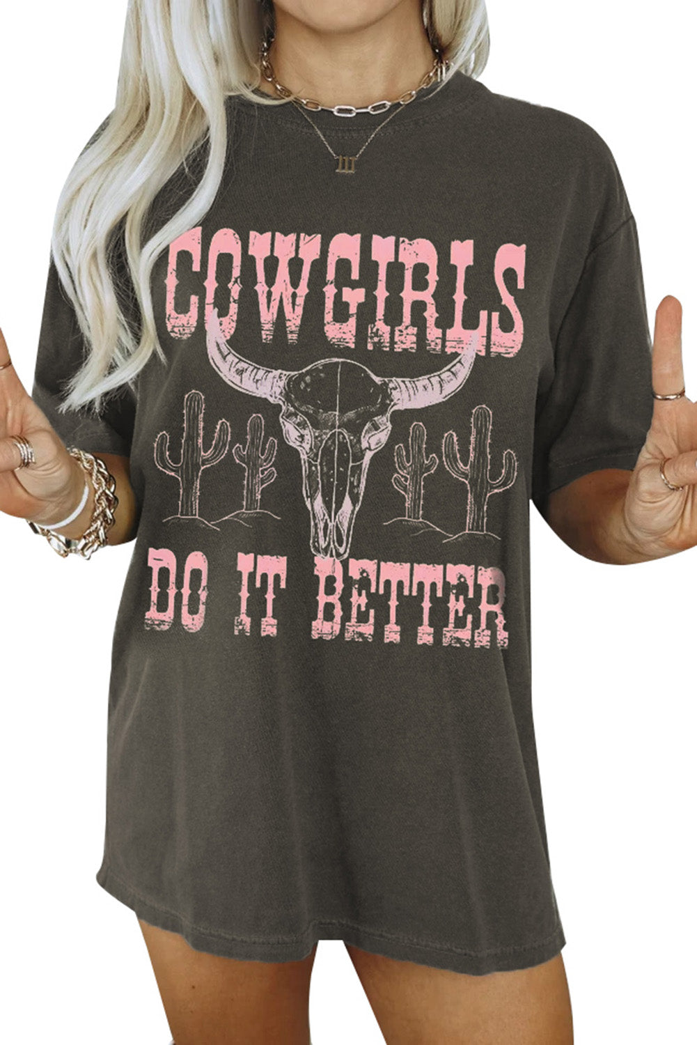 Gray COWGIRLS DO IT BETTER Graphic Oversized T Shirt