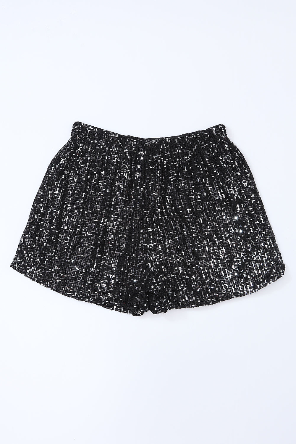 Black Sequin Straight Leg High Waist Casual Shorts