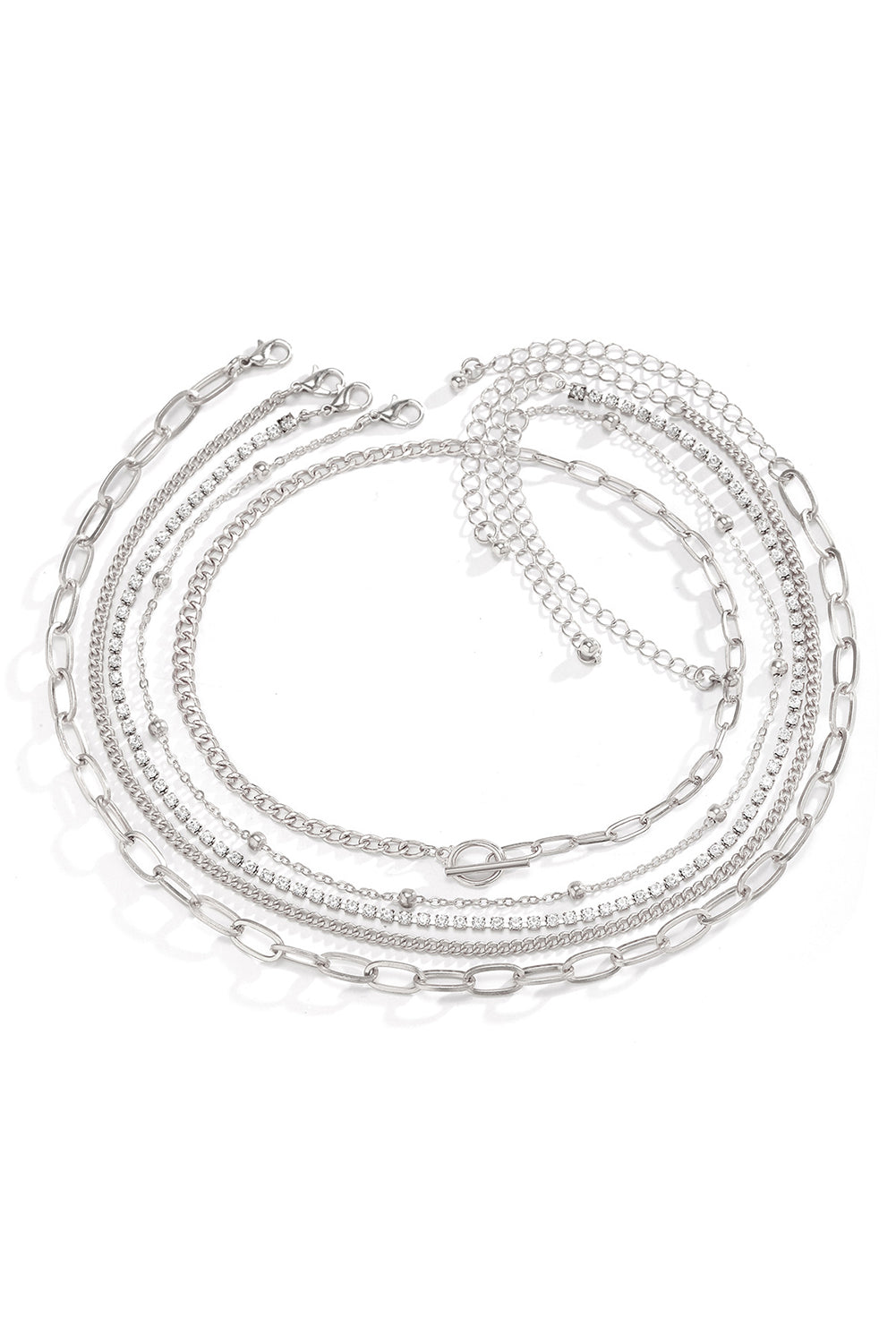 Silvery 5pcs Layered Rhinestone Chain Collarbone Necklace Set