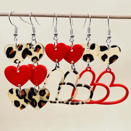 Valentine Day Fashion Leopard Heart-Shaped Acrylic Earrings