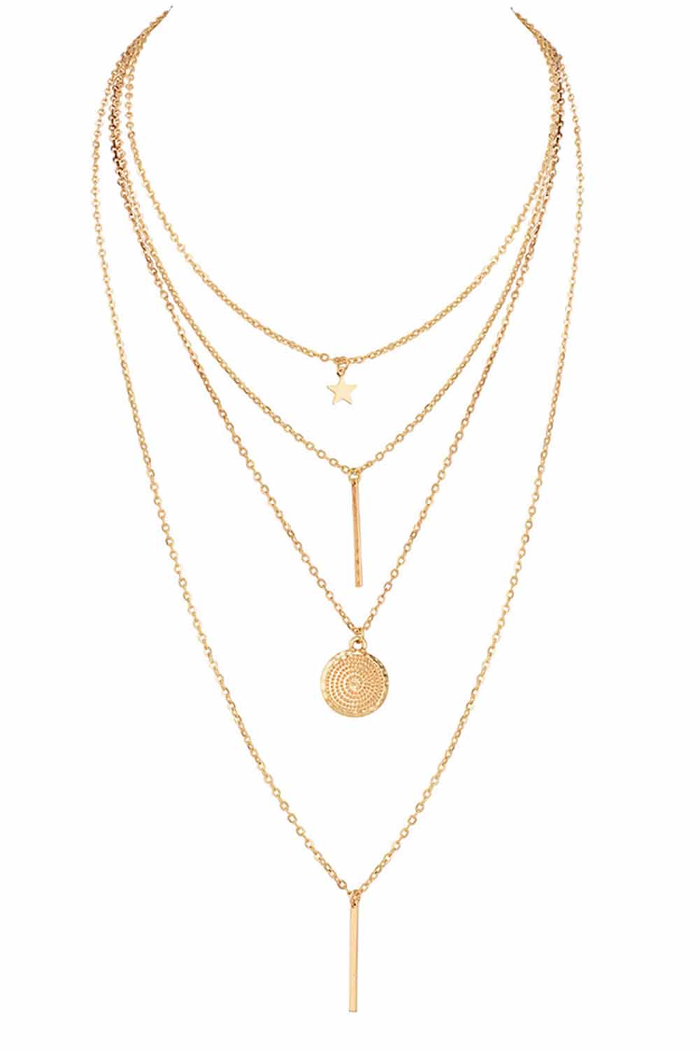 Gold Boho Multi-layered Star Pendant Plated Necklace