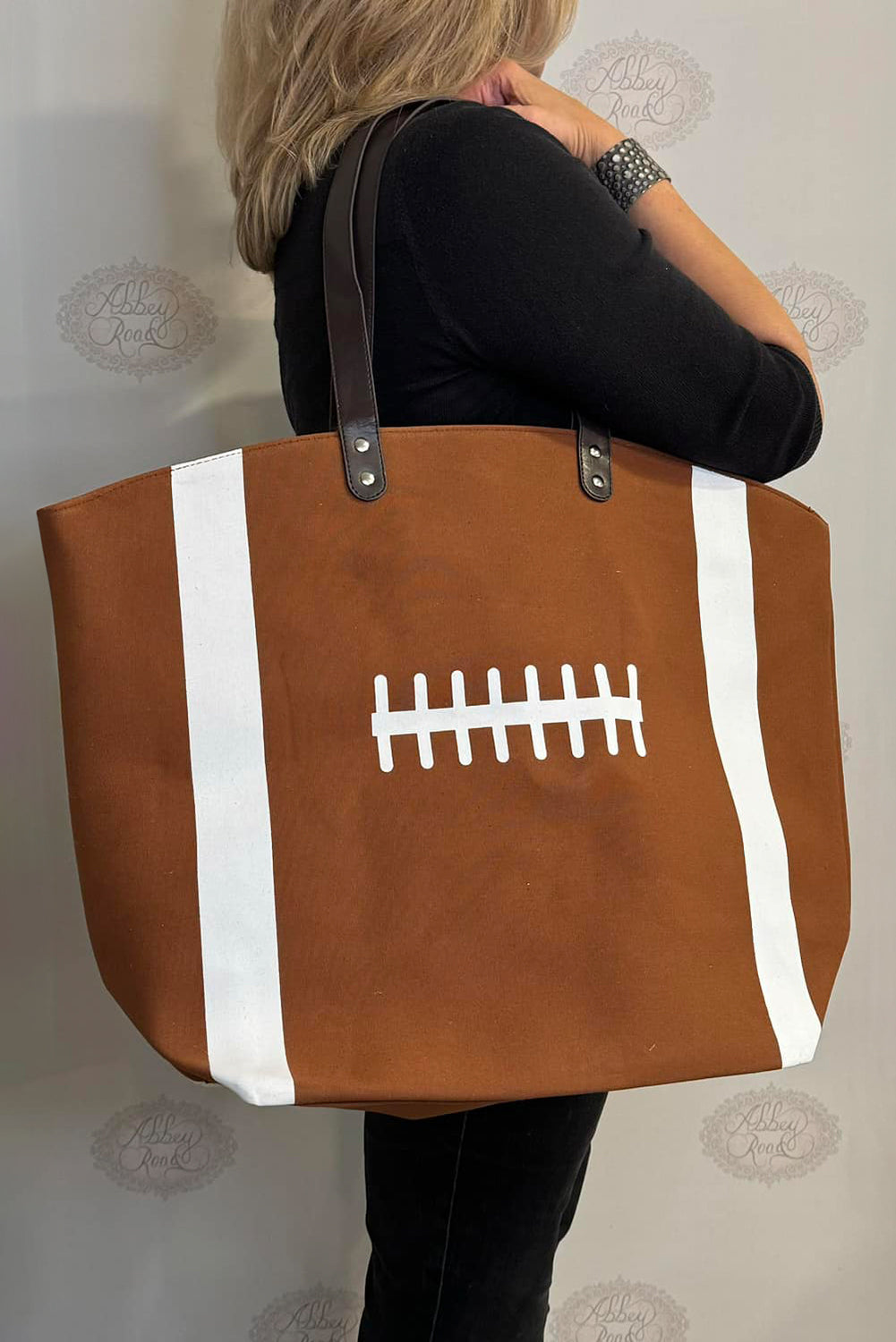 Chestnut Rugby Pattern Canvas Large Tote Bag