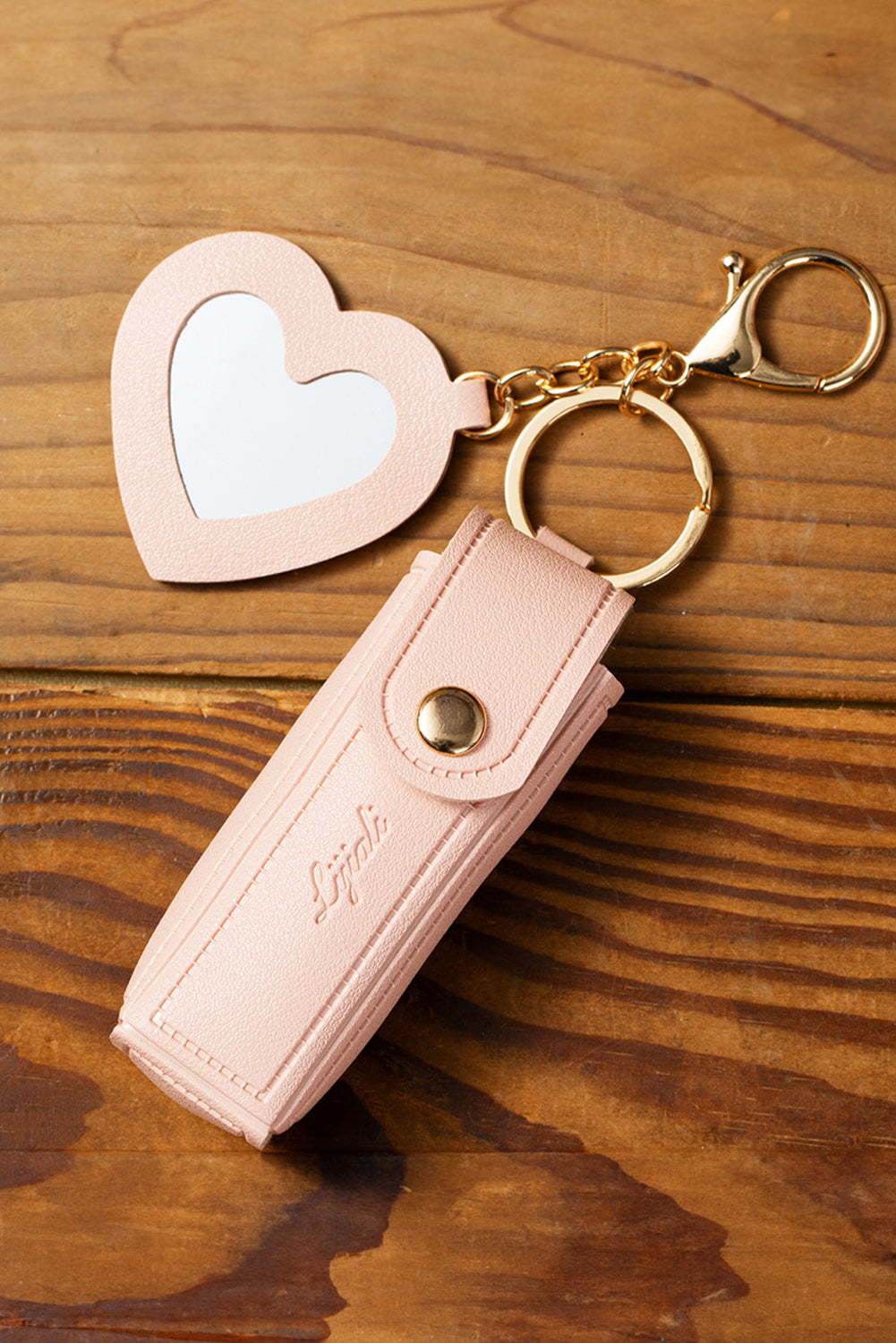 Apricot Pink Portable Lipstick Pocket Heart Decoration Keychain