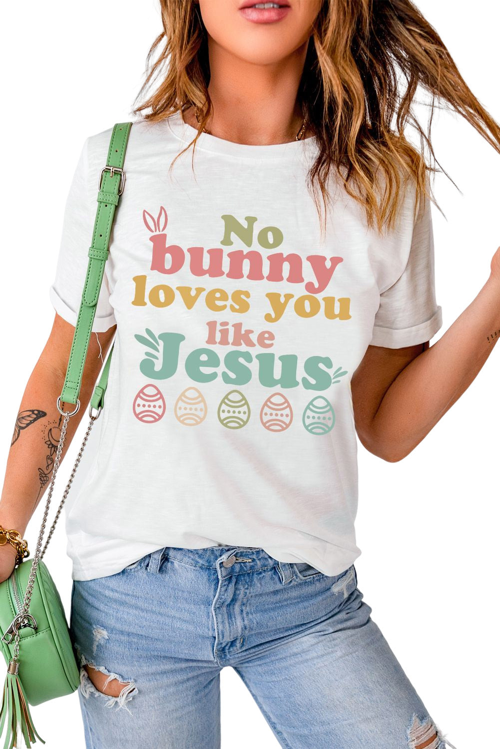 White Easter Day Slogan Eggs Graphic T Shirt