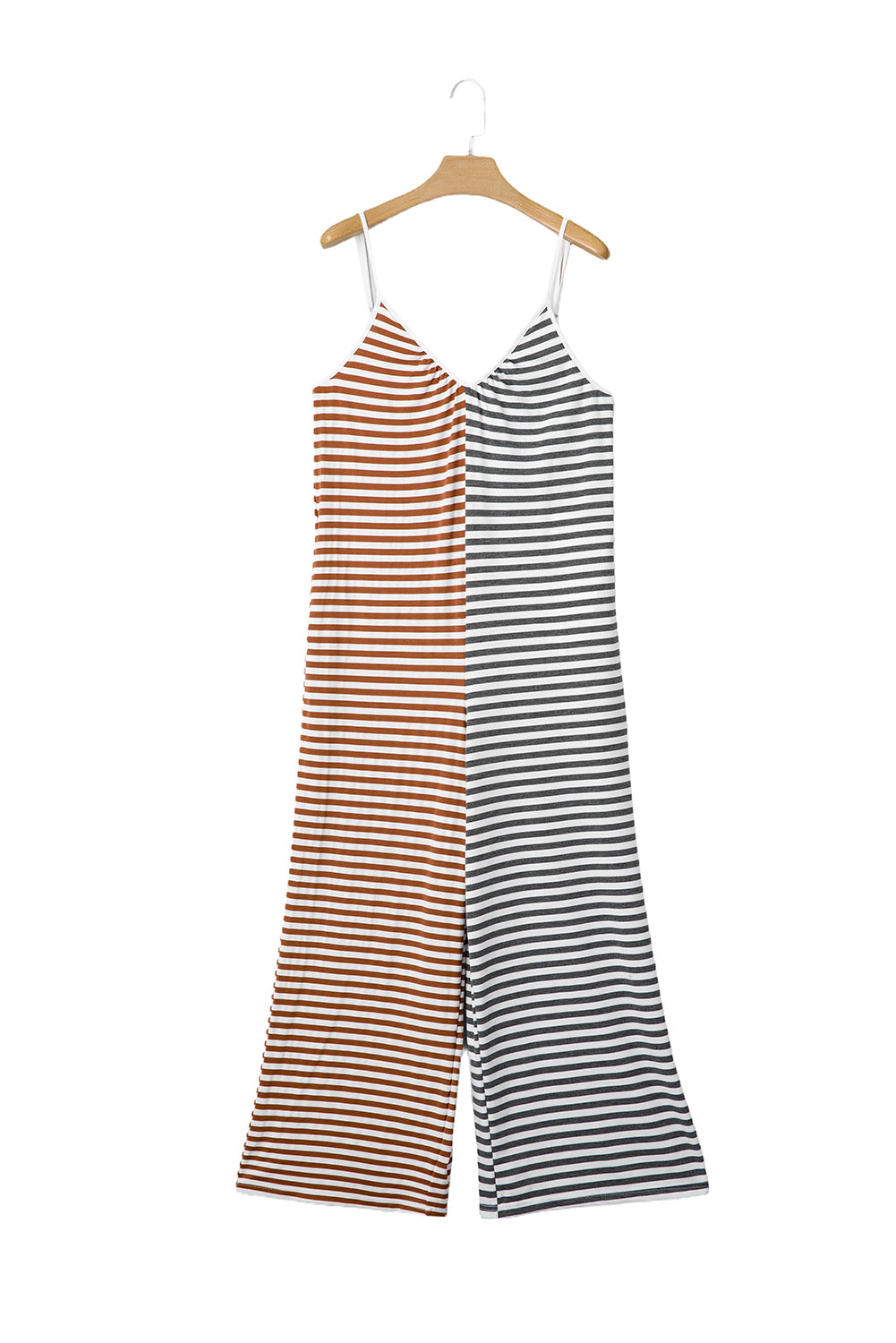 Yellow Stripe Color Block Spaghetti Strap Backless Overall