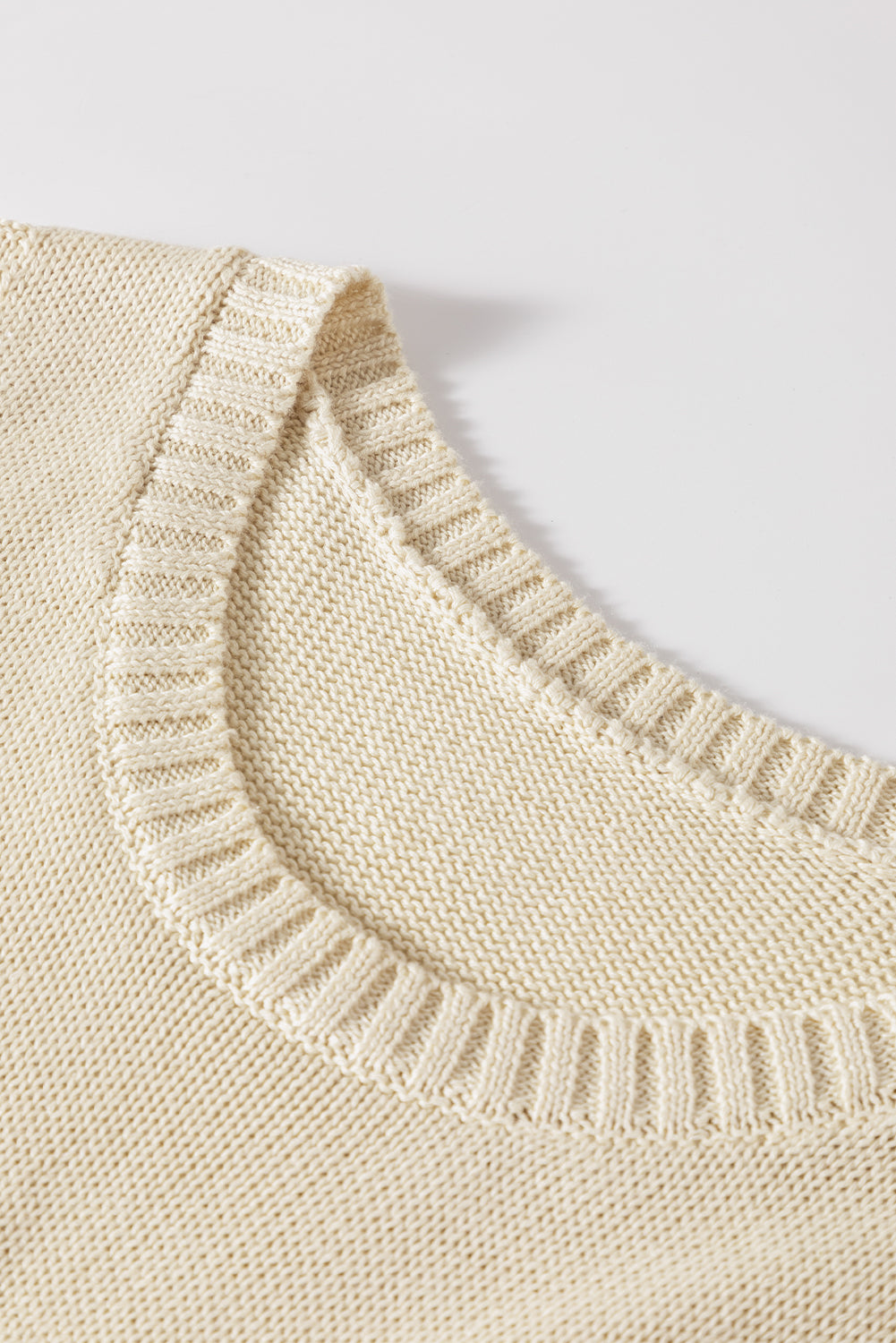 Beige Pointelle Detail Solid Color Knit Sweater Vest