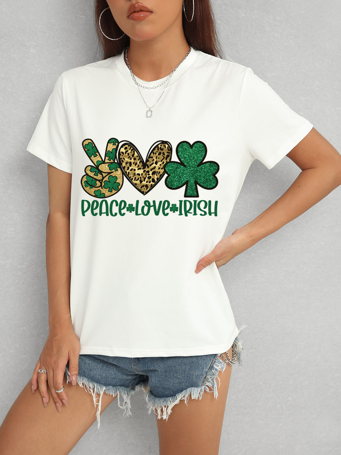 PEACE LOVE IRISH Round Neck Short Sleeve T-Shirt