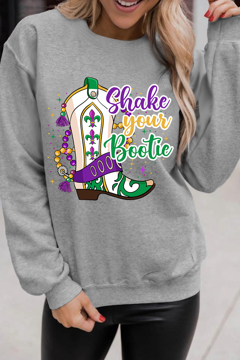 Gray Mardi Gras Bootie Graphic Pullover Sweatshirt