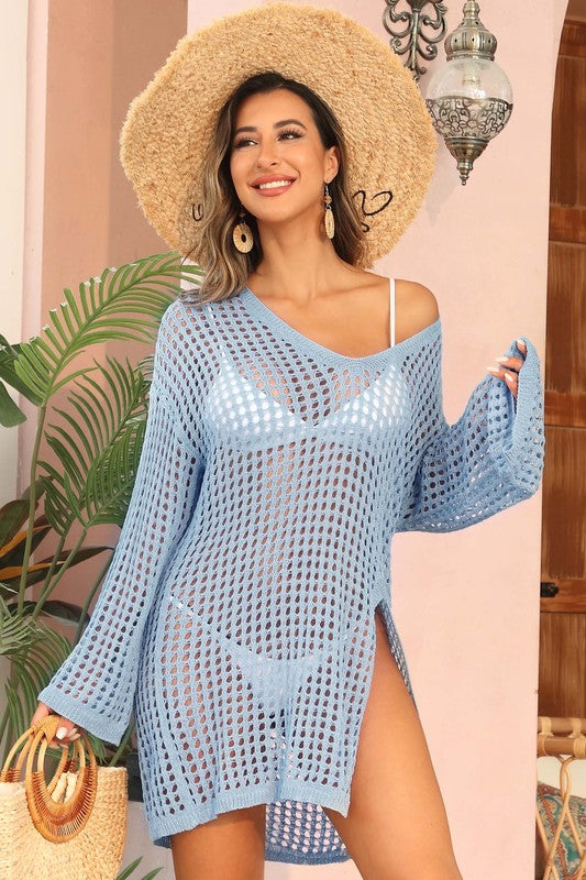 Crochet Side Split Beach Coverups Swimwear Dress