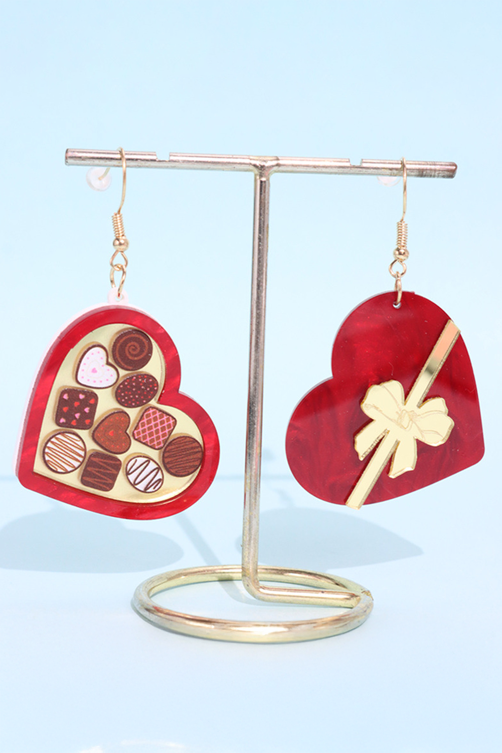 Fiery Valentines Red Heart Pattern Hook Earrings