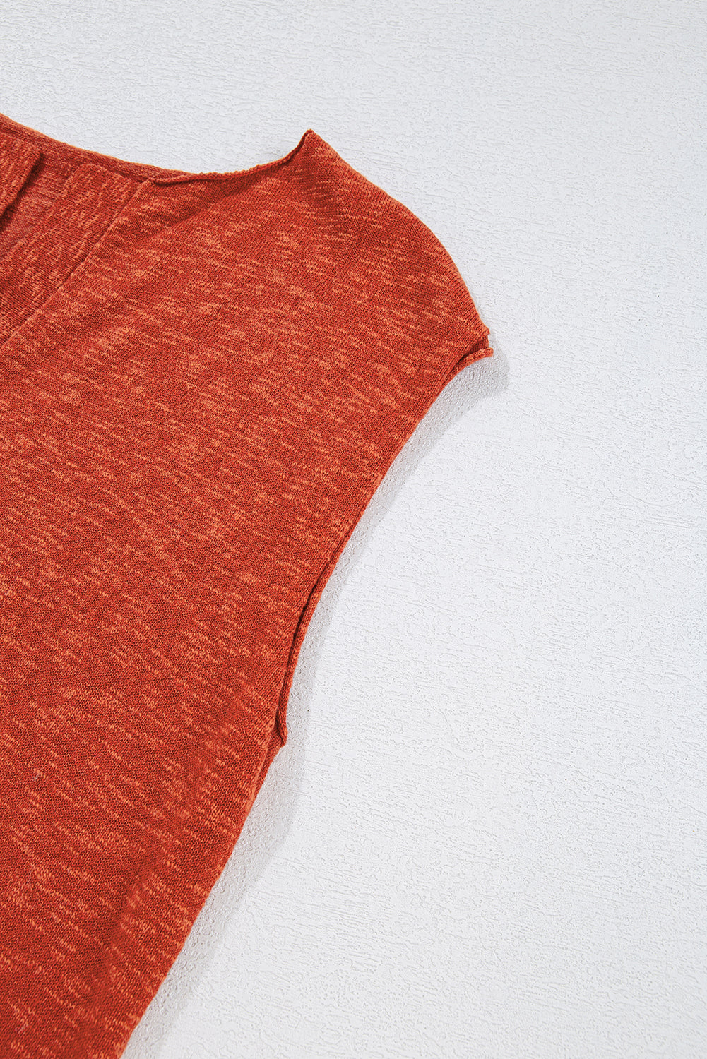 Orange Solid Color Split V Neck Knit Top