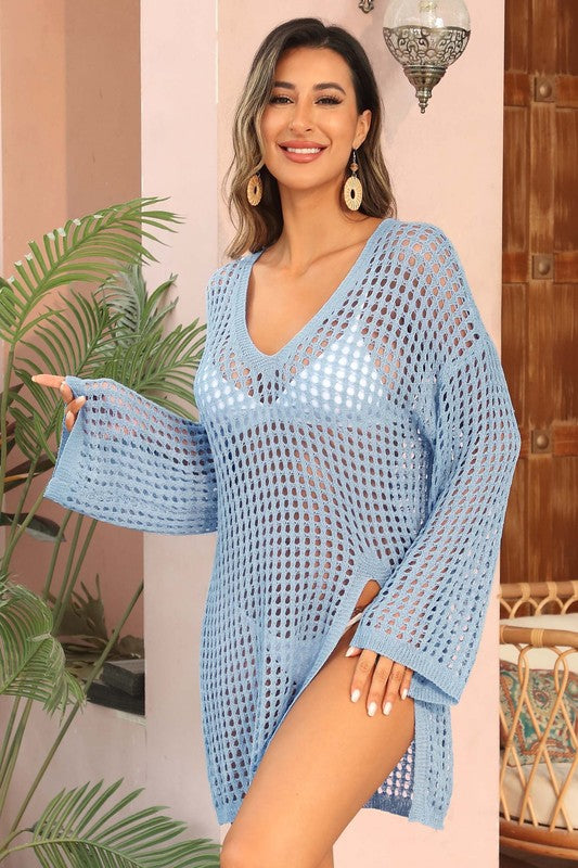 Crochet Side Split Beach Coverups Swimwear Dress