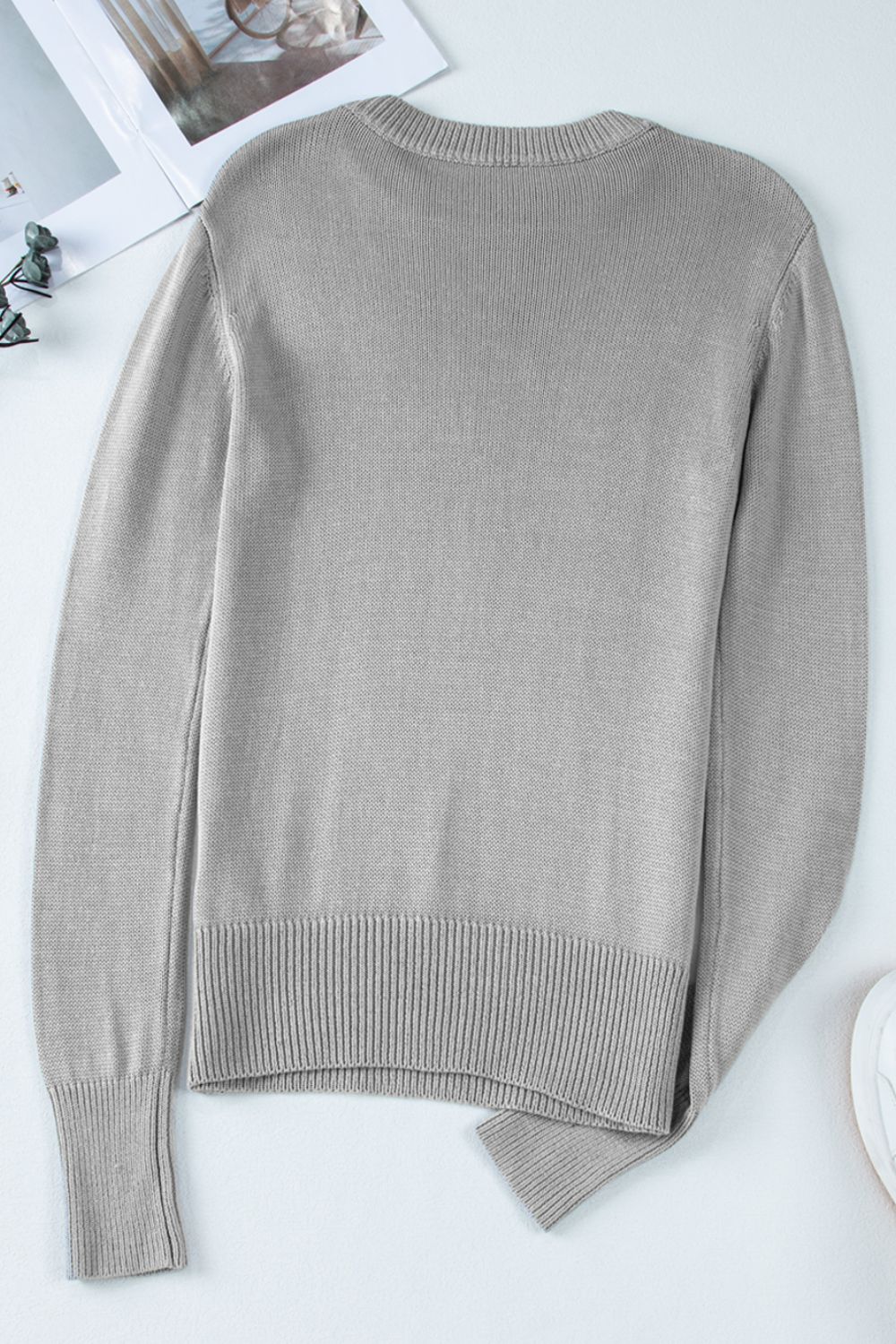 Ribbed Hem Round Neck Long Sleeve Sweater