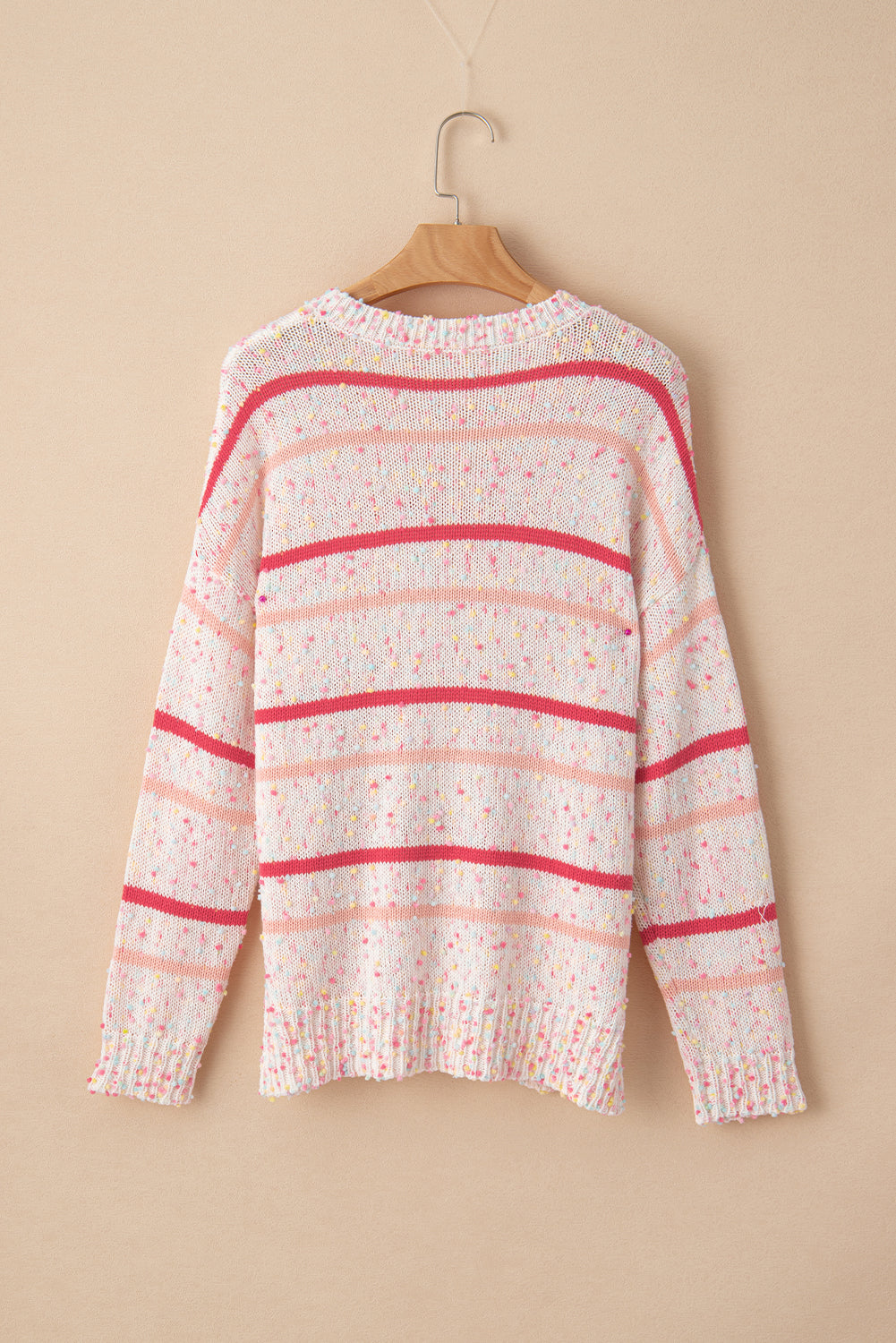 Pink Striped Confetti Drop Sleeve Knit Sweater