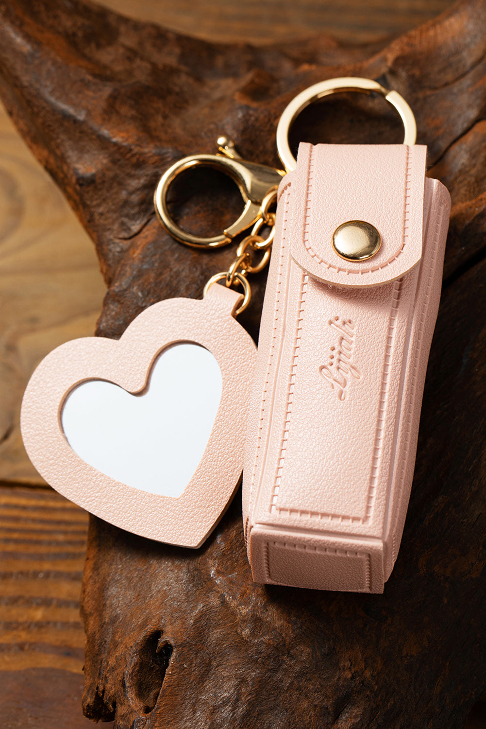 Apricot Pink Portable Lipstick Pocket Heart Decoration Keychain