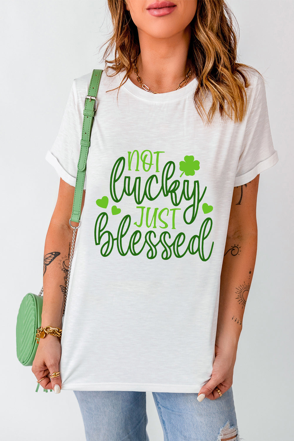 White St Patricks Not Lucky Just Blessed Graphic T-shirt