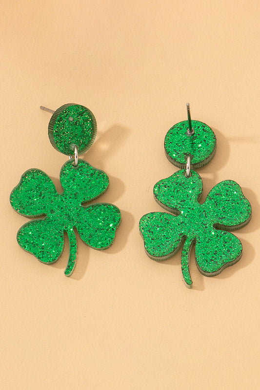 Blackish Green St Patricks Clover Shape Stud Earrings