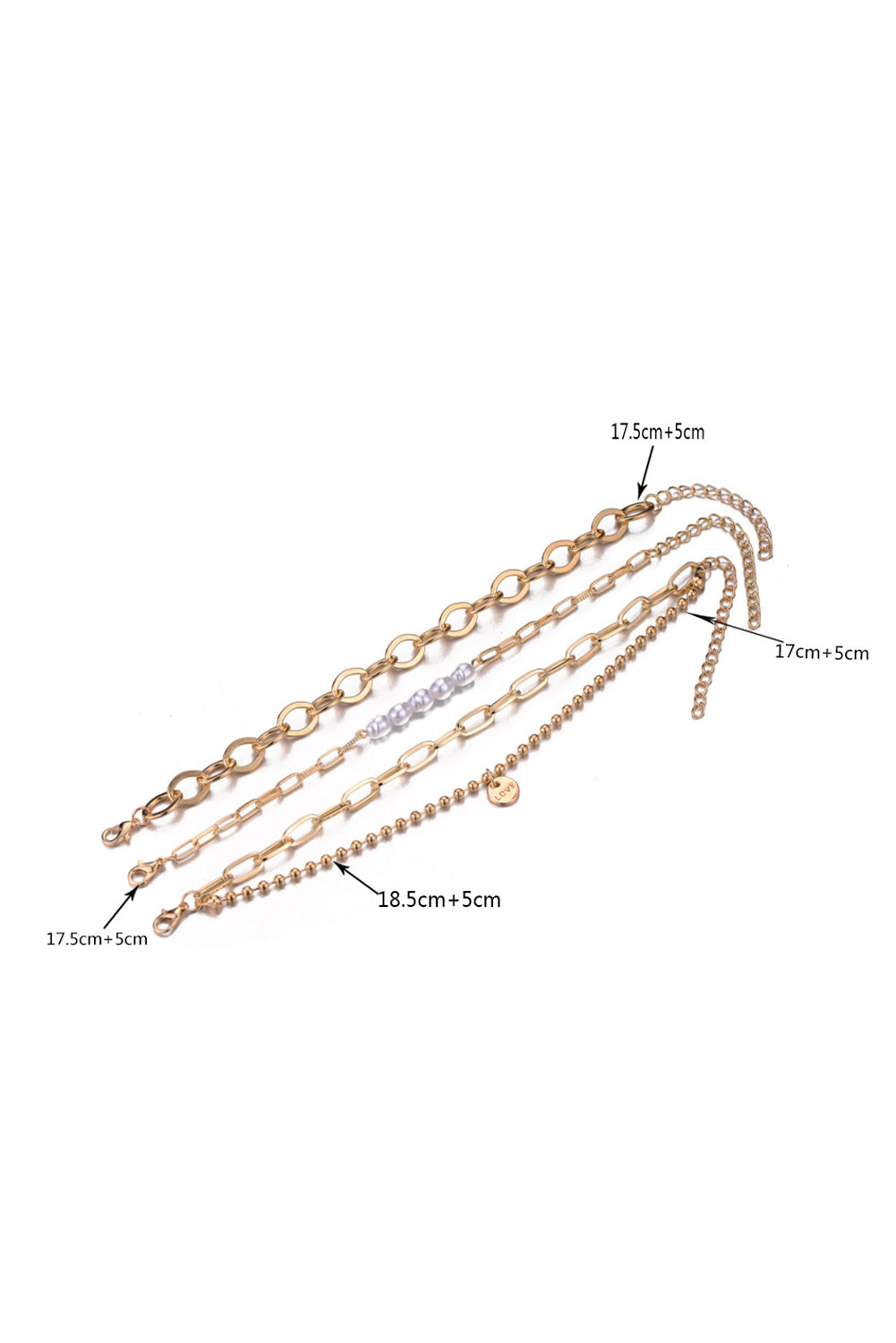 Gold Pearl Link Chain Love Alloy Bracelet