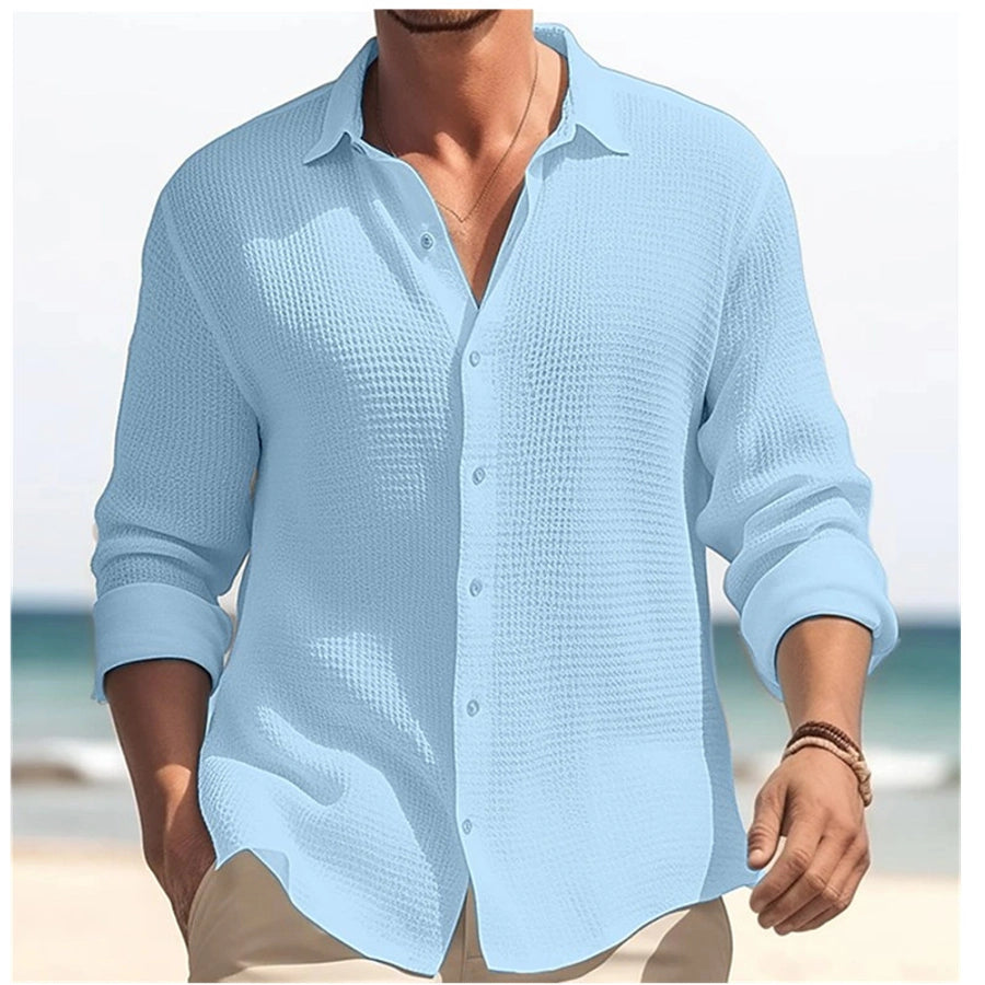 Men's Solid Color Casual Turndown Long Sleeve Regular Fit Men's Tops