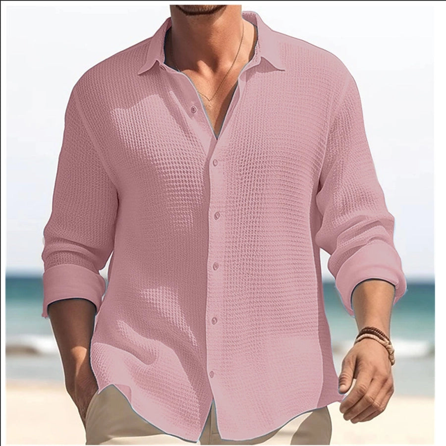 Men's Solid Color Casual Turndown Long Sleeve Regular Fit Men's Tops