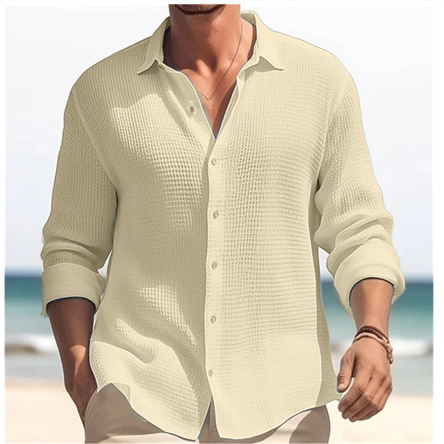 Men's Solid Color Casual Turndown Long Sleeve Regular Fit Men's Tops