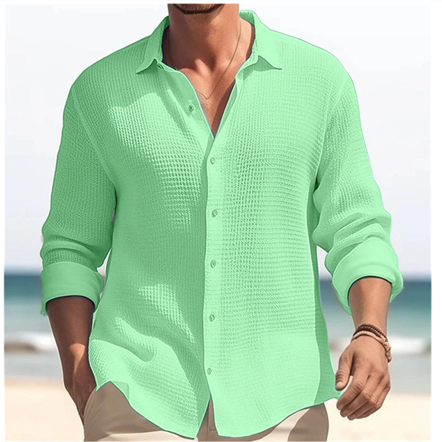 Men's Solid Color Casual Turndown Long Sleeve Regular Fit Men's Tops