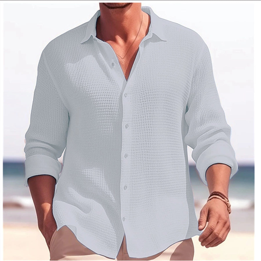 Men's Solid Color Casual Turndown Long Sleeve Regular Fit Men's Tops