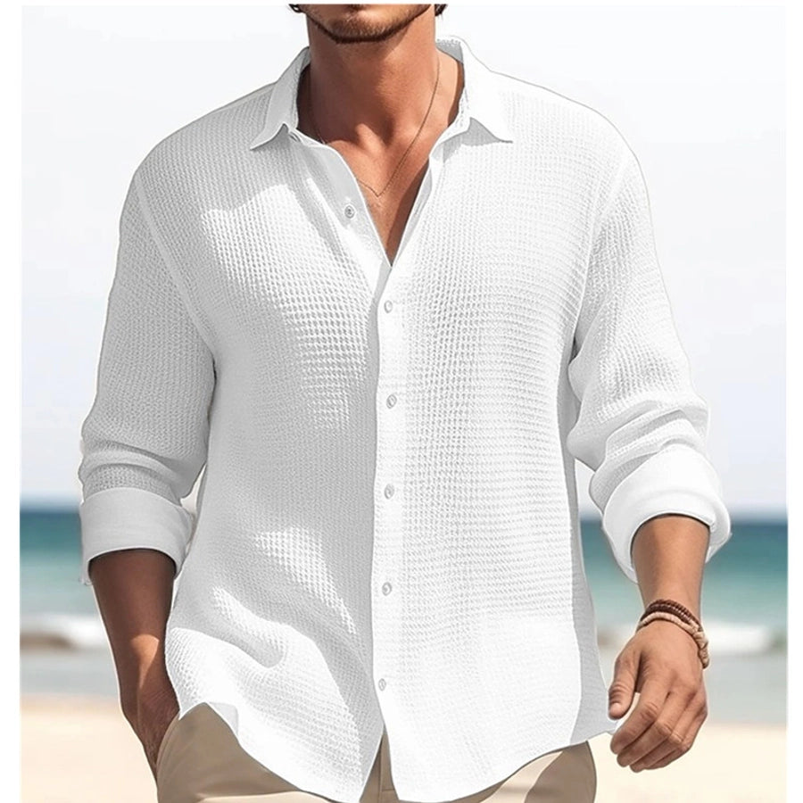 Men's Solid Color Casual Turndown Long Sleeve Regular Fit Men's Tops